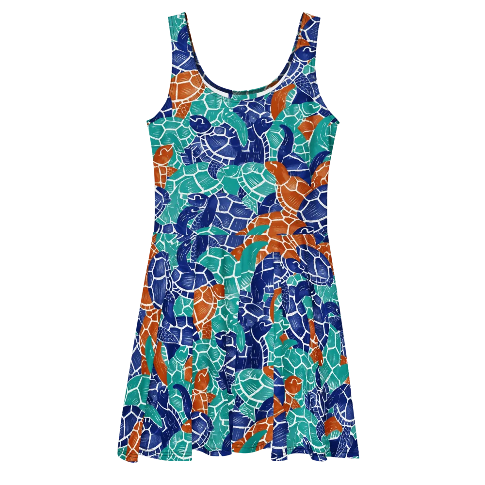 Indigo Shells on Skater Dress — Front