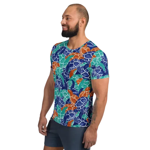 Indigo Shells on a Men's Athletic T-Shirt