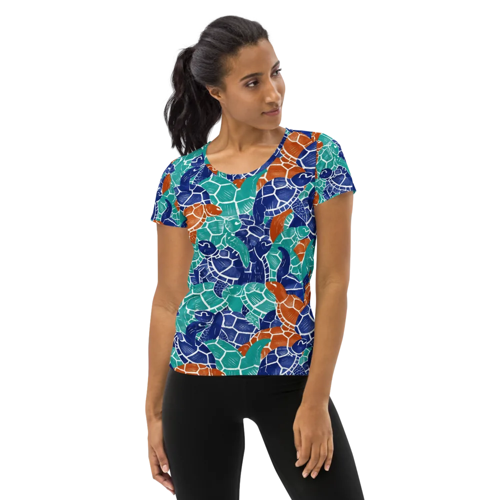 Indigo Shells on Women's Athletic T-Shirt — Front