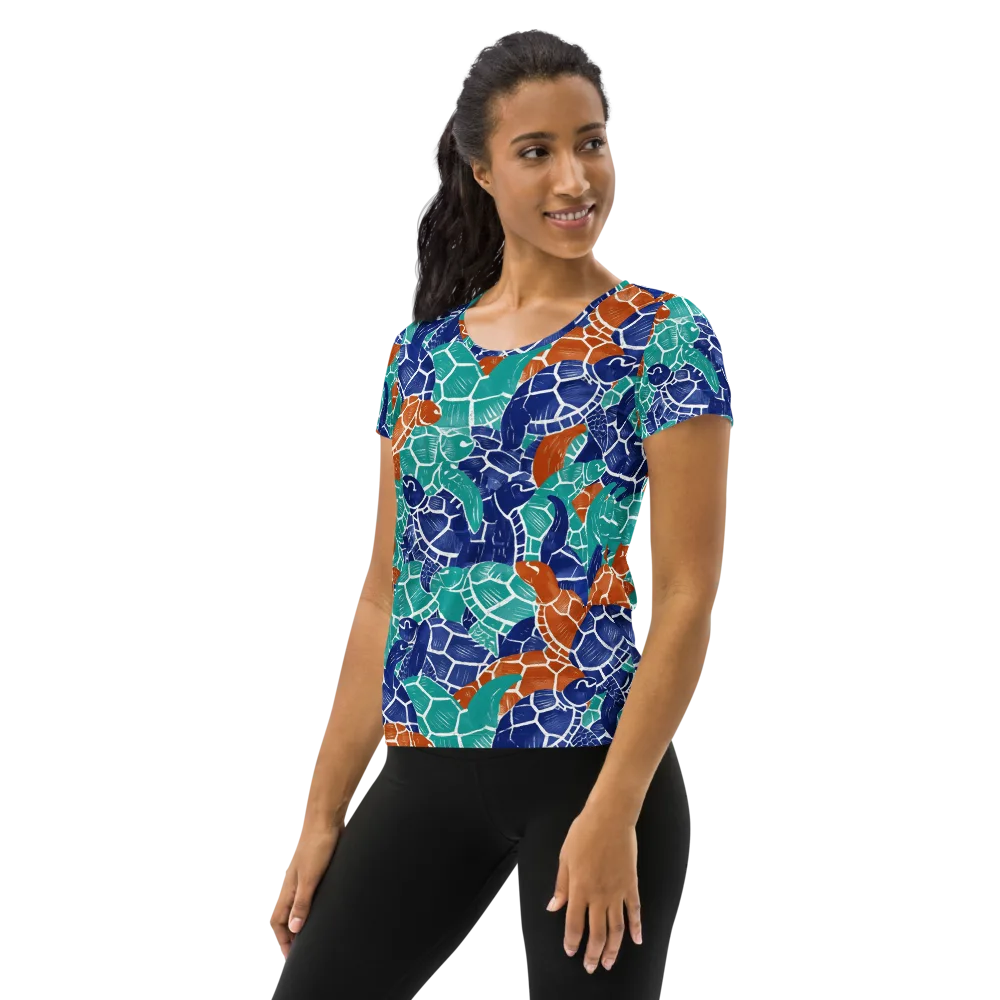 Indigo Shells on Women's Athletic T-Shirt — Left