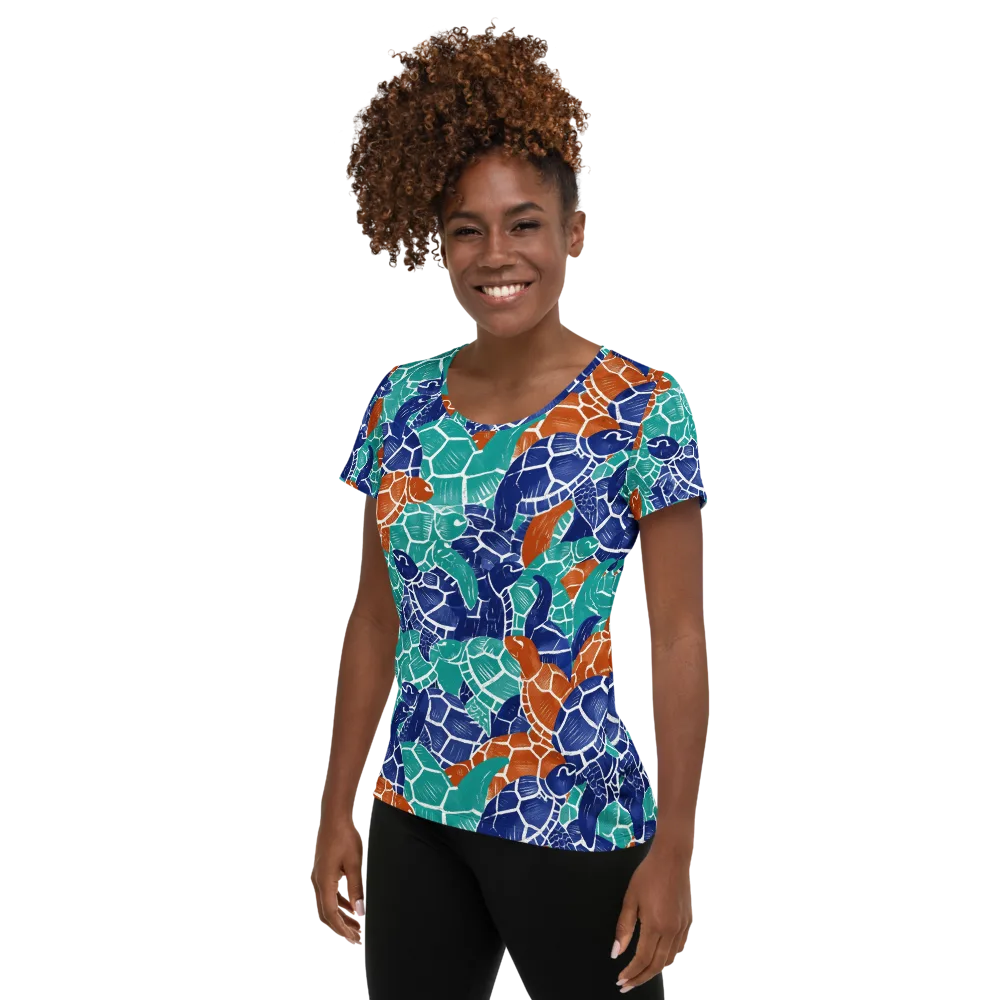 Indigo Shells on Women's Athletic T-Shirt — Left