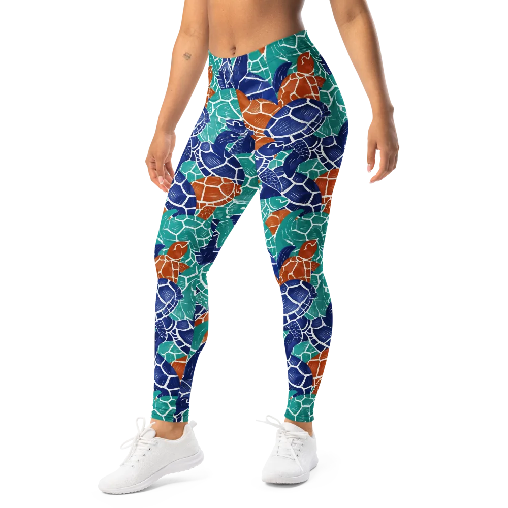 Indigo Shells on Leggings — Left Front