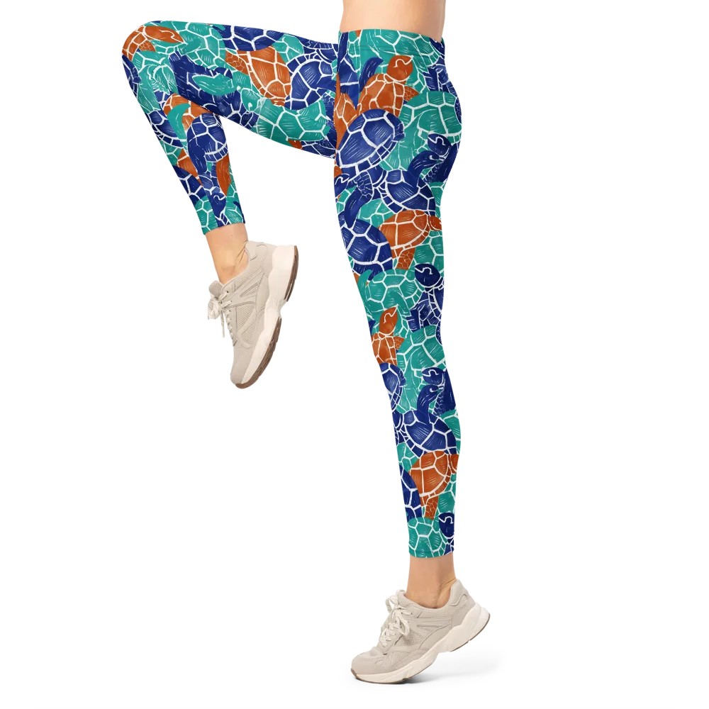 Indigo Shells on Leggings — Left