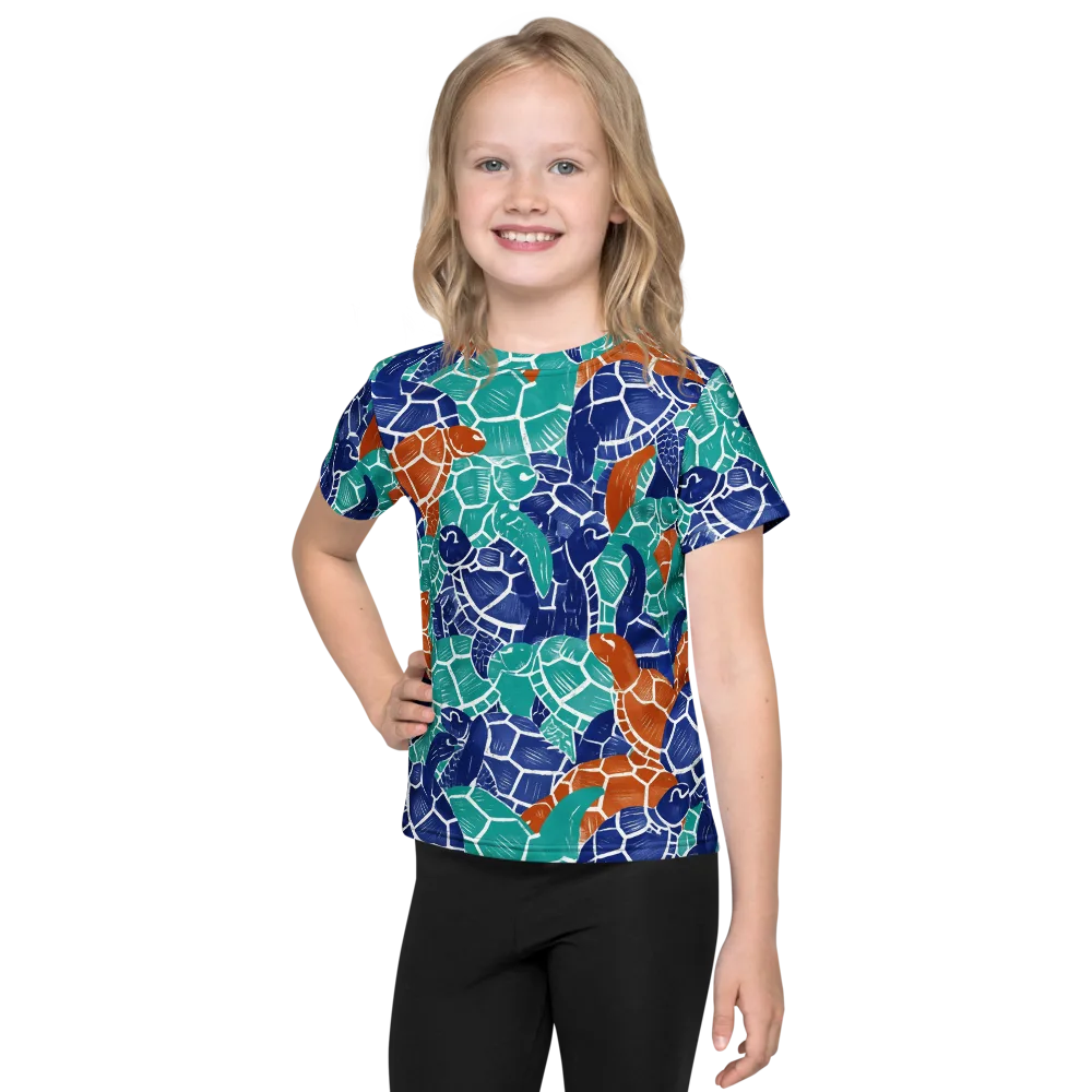 Indigo Shells on Kids Crew Neck T-Shirt — Front