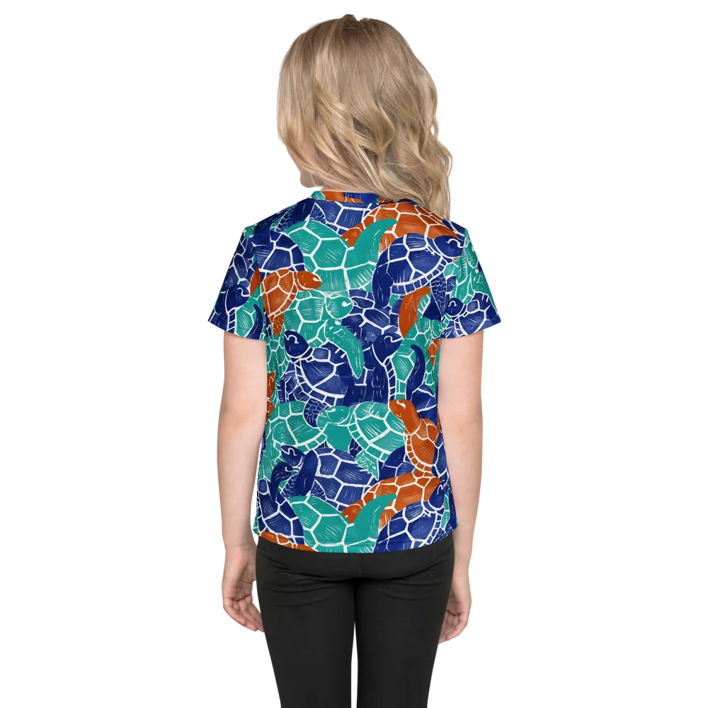 Indigo Shells on Kids Crew Neck T-Shirt — Back