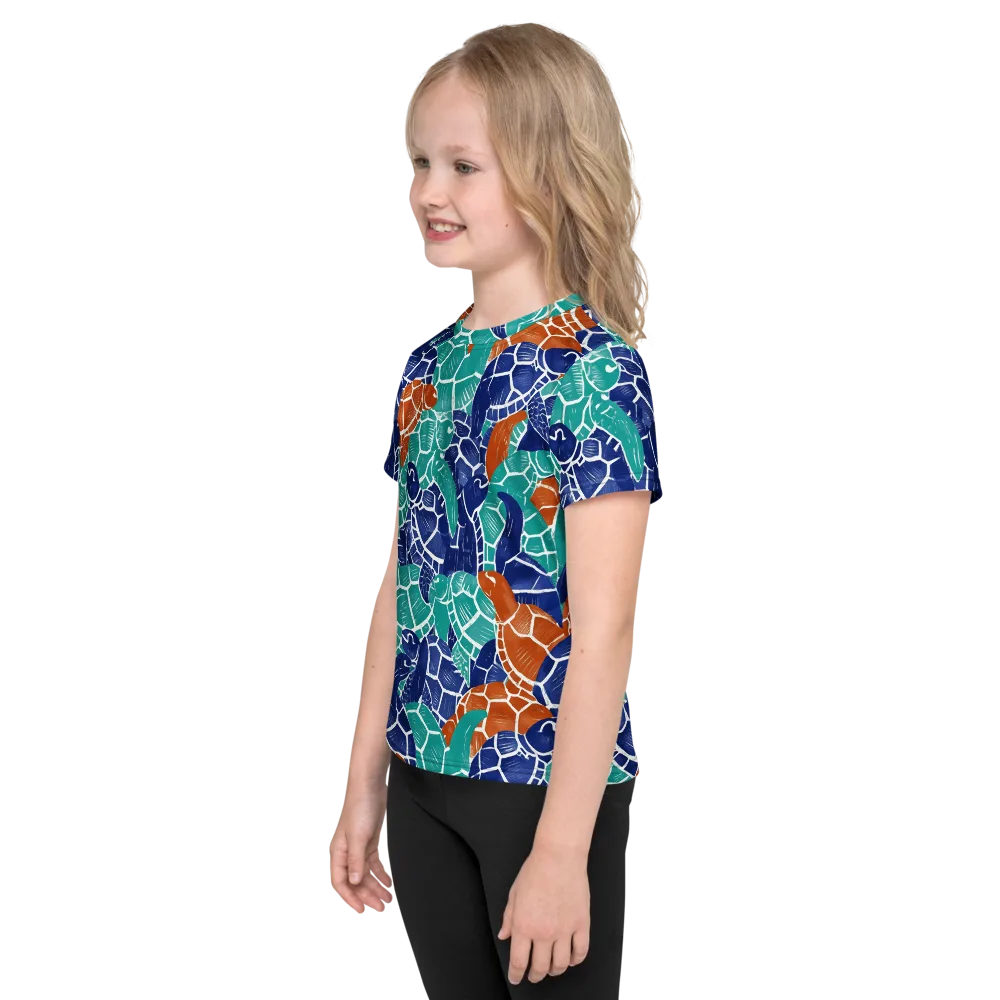Indigo Shells on Kids Crew Neck T-Shirt — Left