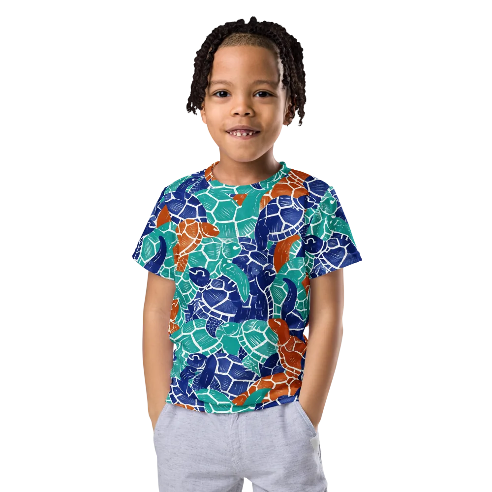 Indigo Shells on Kids Crew Neck T-Shirt — Front