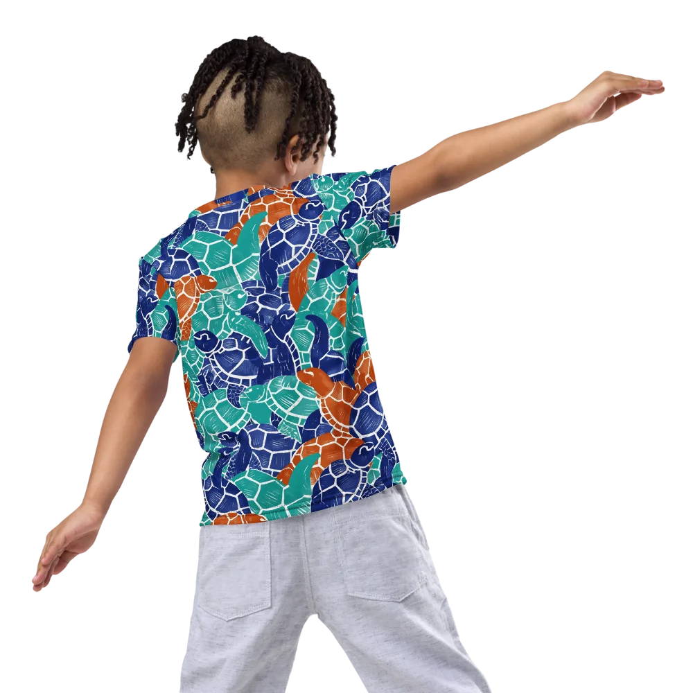 Indigo Shells on Kids Crew Neck T-Shirt — Back