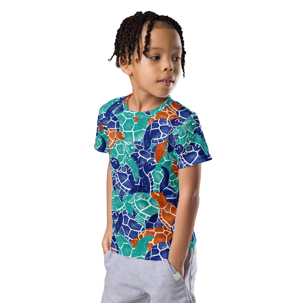Indigo Shells on Kids Crew Neck T-Shirt — Left Front