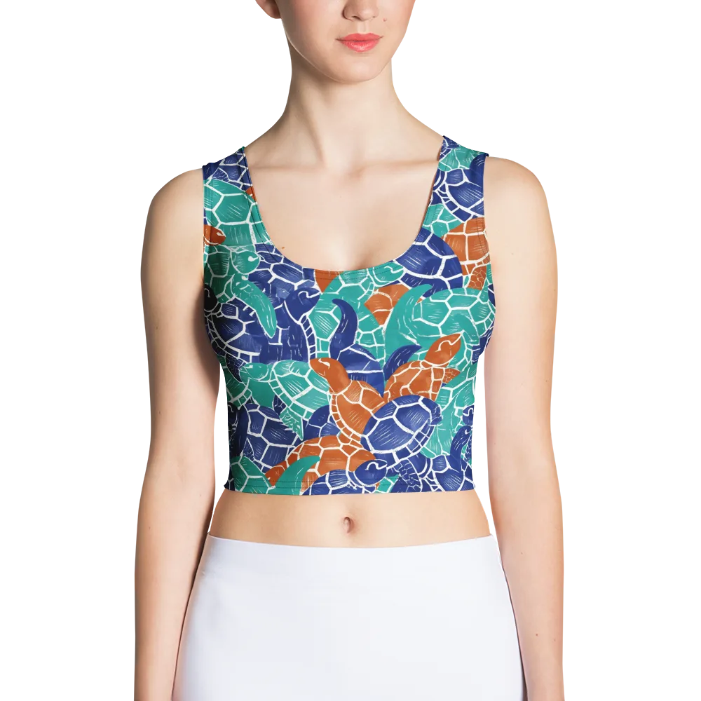 Indigo Shells on Crop Top — Front