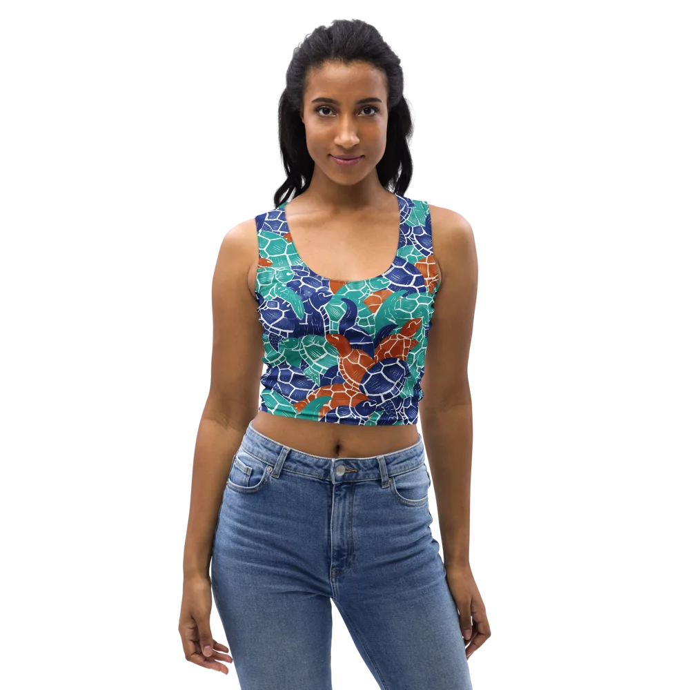 Indigo Shells on Crop Top — Front