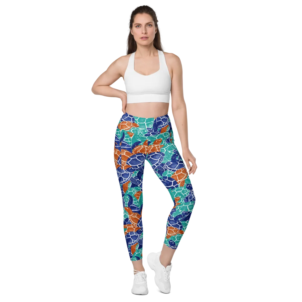 Indigo Shells on Leggings with Pockets — Front