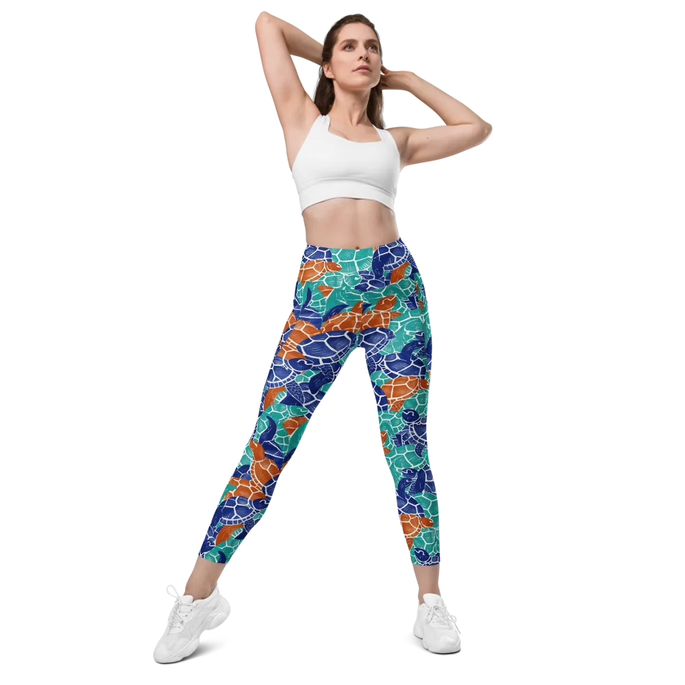 Indigo Shells on Leggings with Pockets — Front