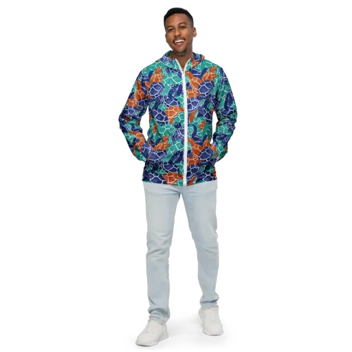Indigo Shells on a Men's Windbreaker