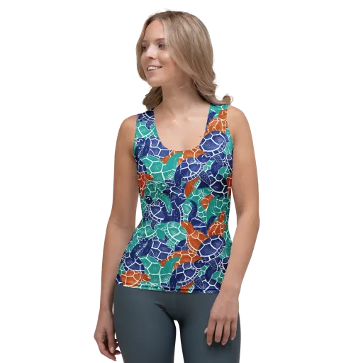 Indigo Shells on a Women's Tank Top
