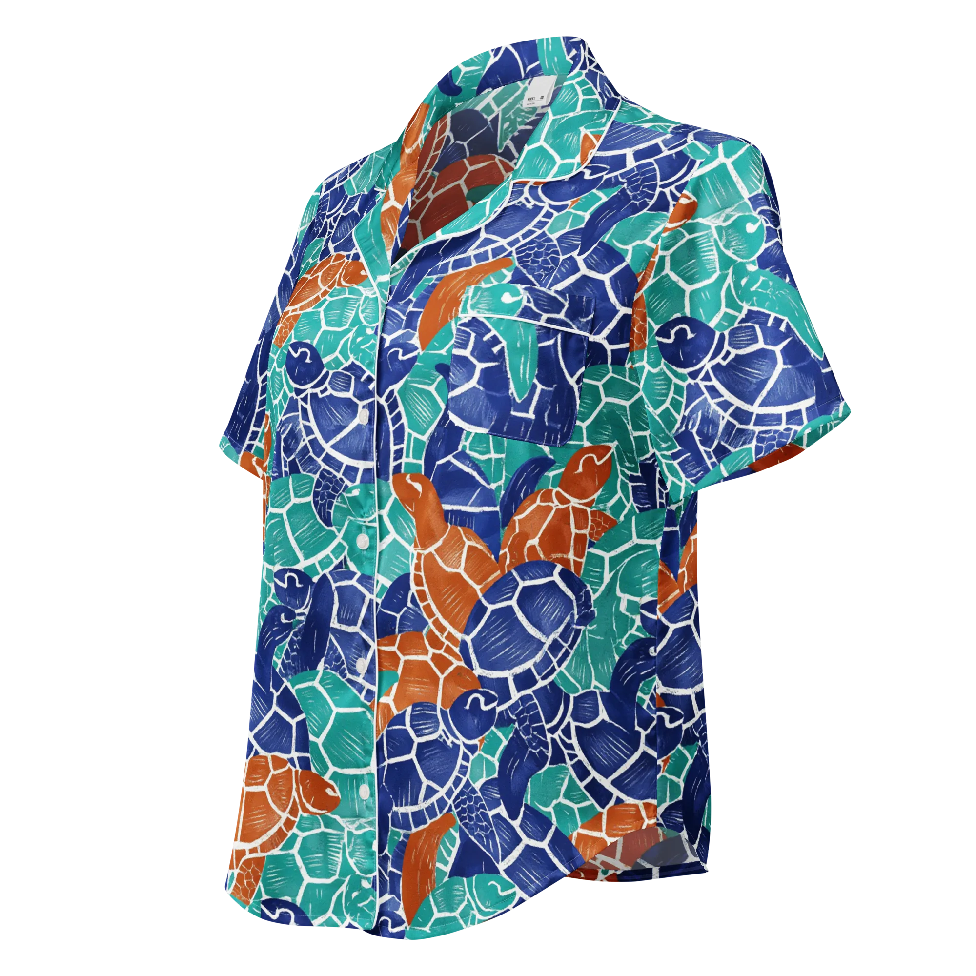 Indigo Shells on Women's Short Sleeve Pajama Top — Left Front