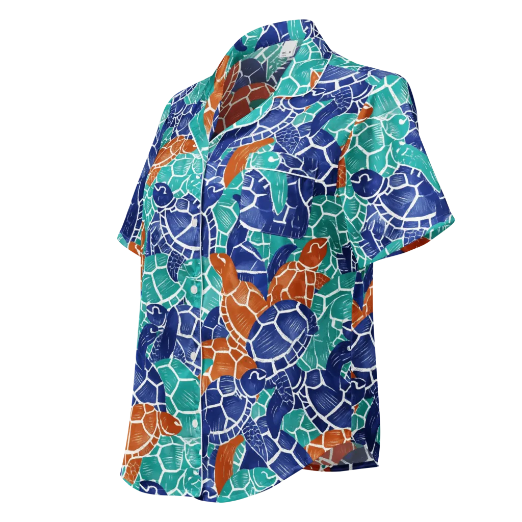 Indigo Shells on Women's Short Sleeve Pajama Top — Left Front