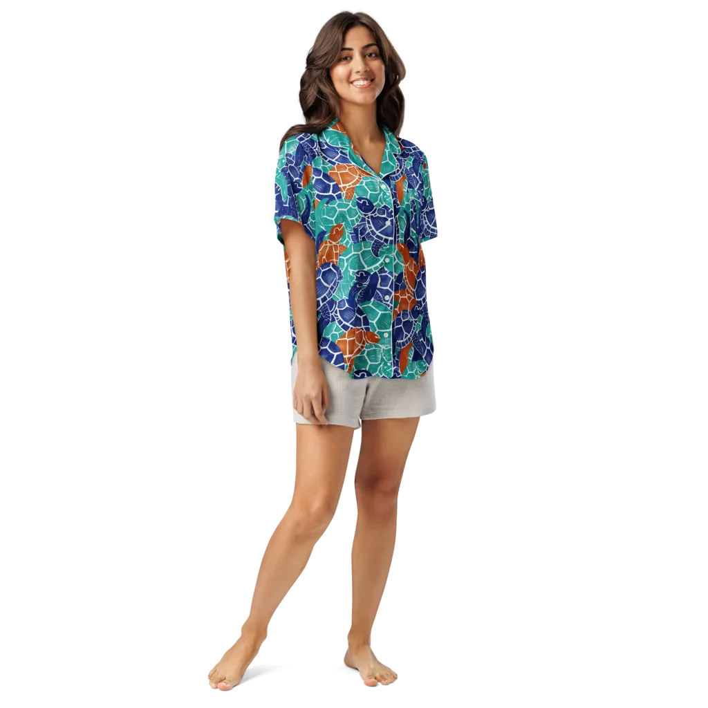 Indigo Shells on Women's Short Sleeve Pajama Top — Front