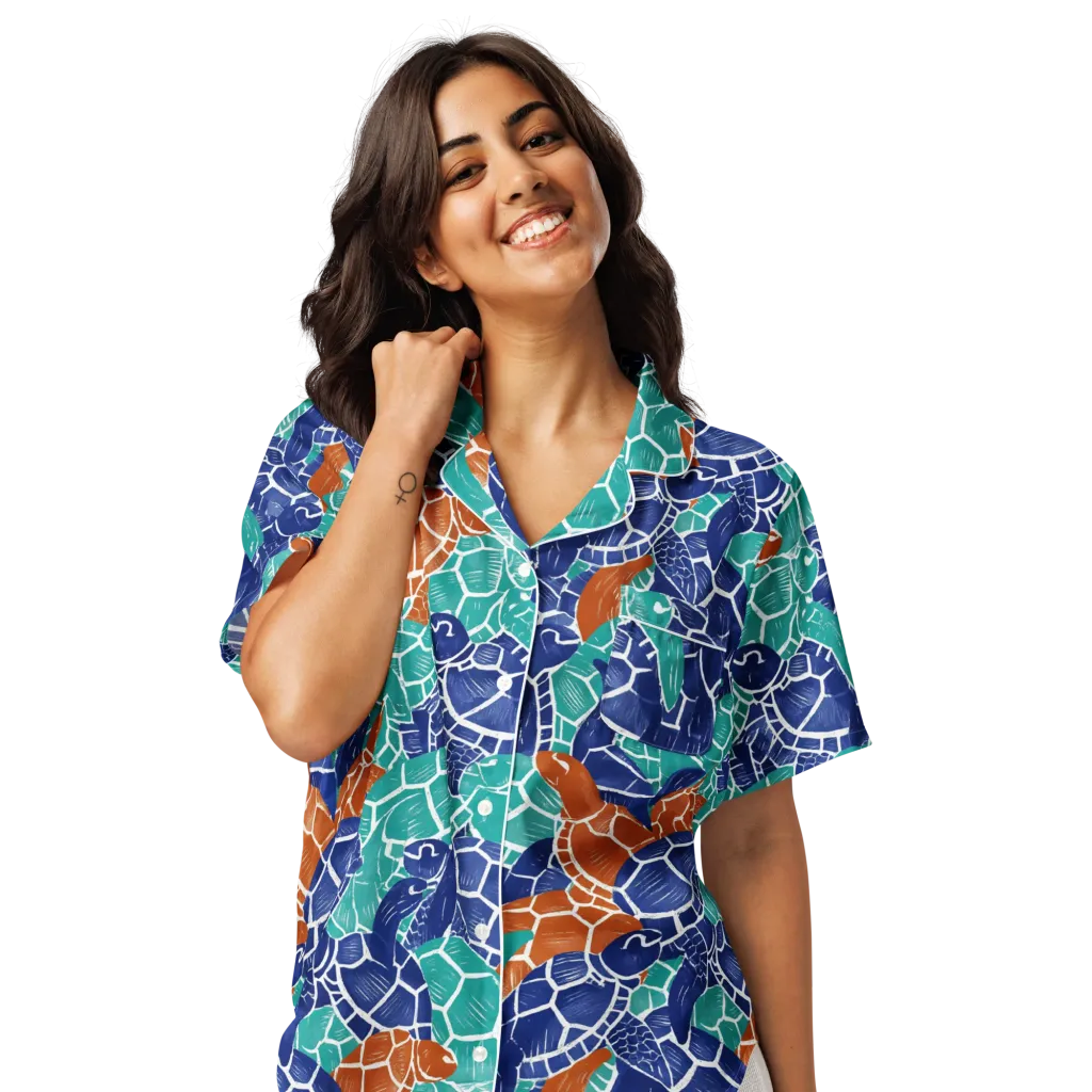 Indigo Shells on Women's Short Sleeve Pajama Top — Front