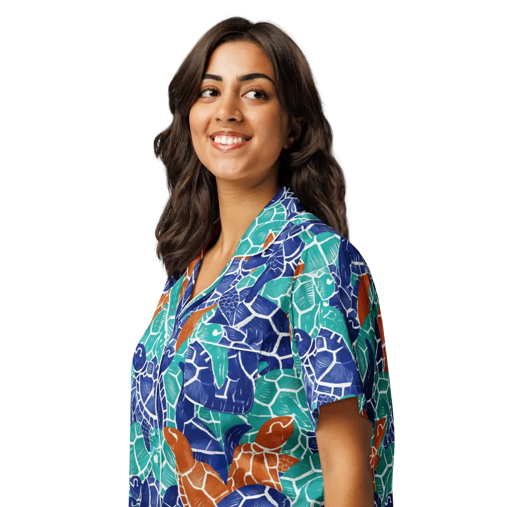 Indigo Shells on Women's Short Sleeve Pajama Top — Left Front