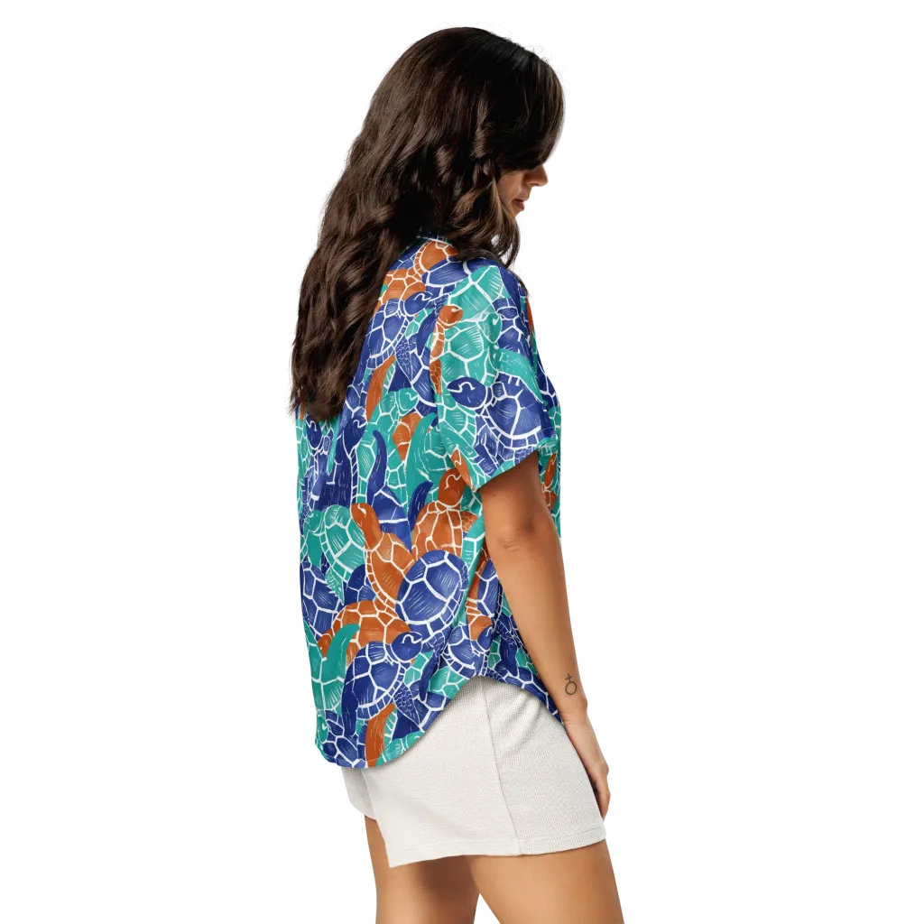 Indigo Shells on Women's Short Sleeve Pajama Top — Right Back