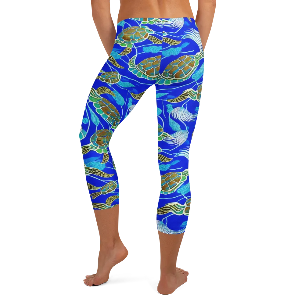 Turtle Reef Rhapsody on Capri Leggings — Back