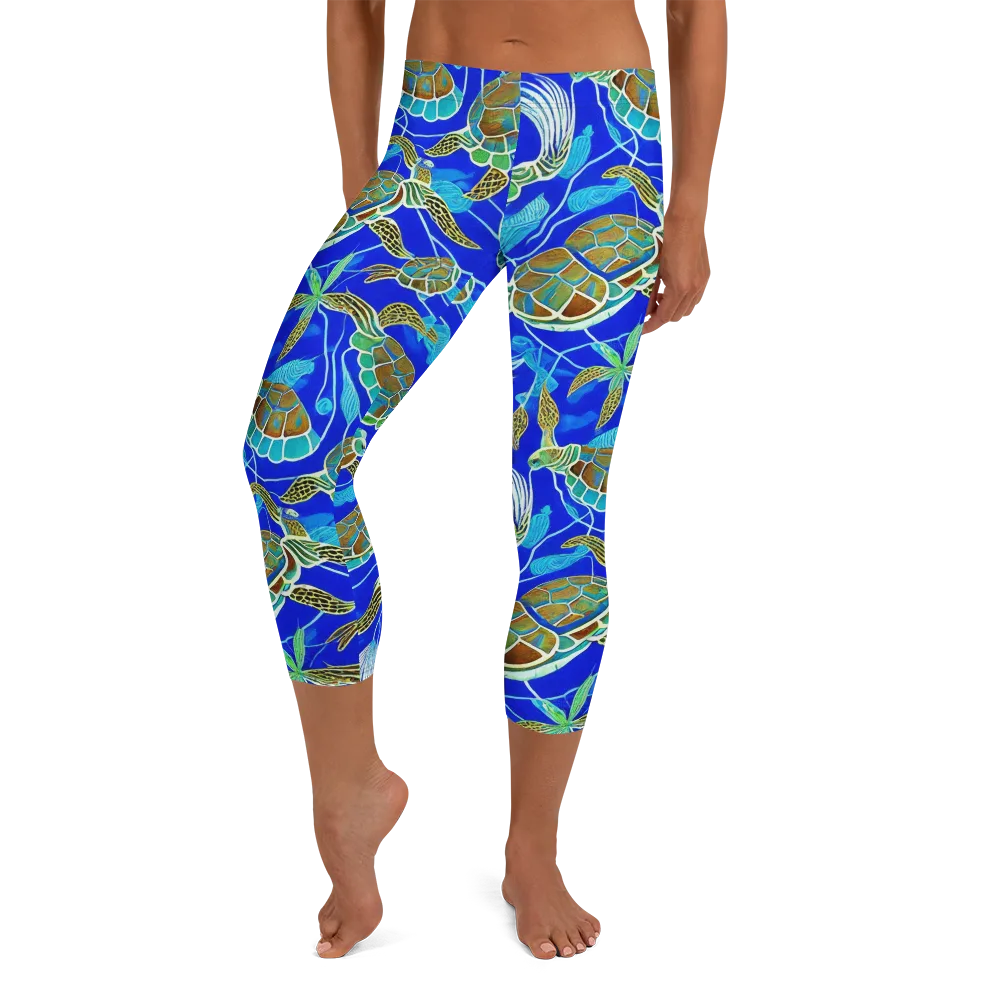 Turtle Reef Rhapsody on Capri Leggings — Front