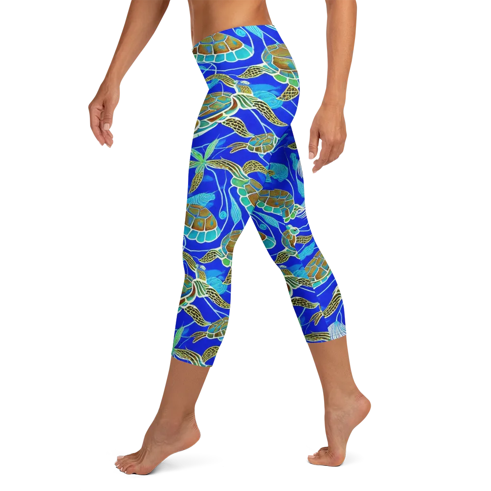 Turtle Reef Rhapsody on Capri Leggings — Left