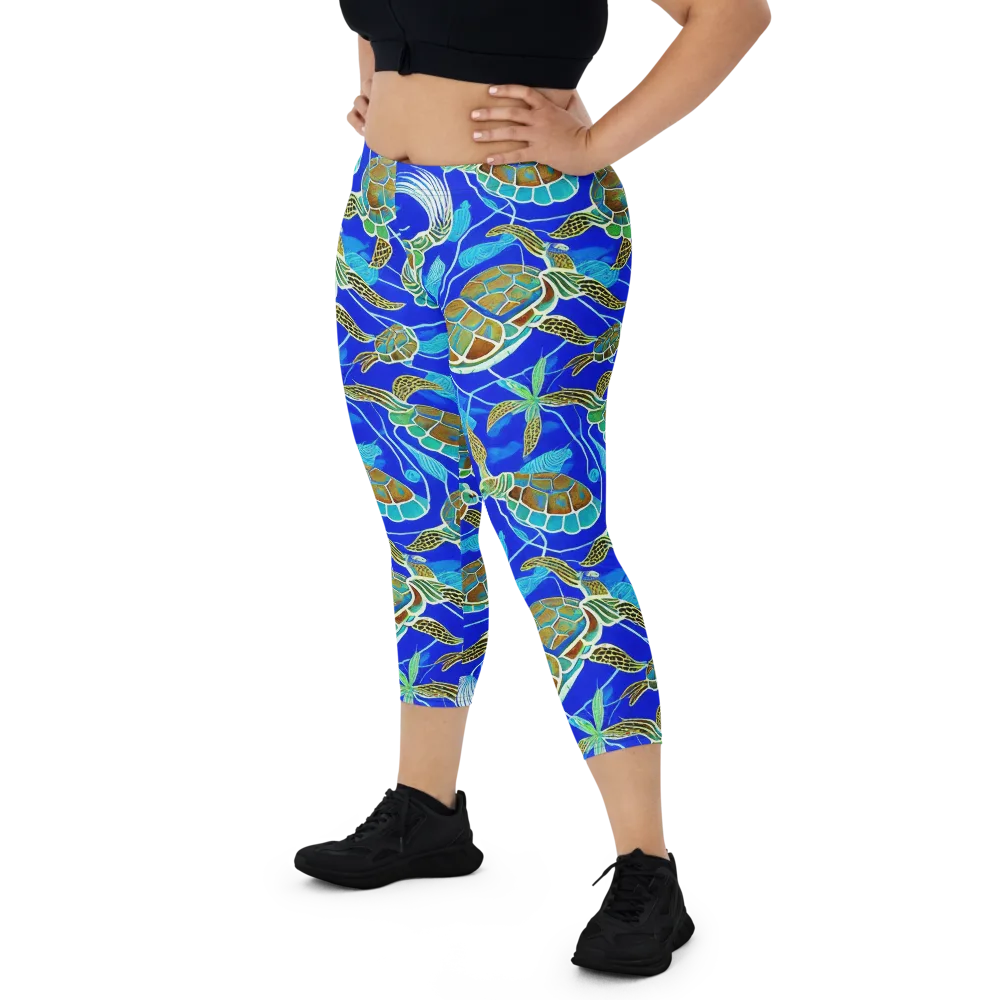 Turtle Reef Rhapsody on Capri Leggings — Front