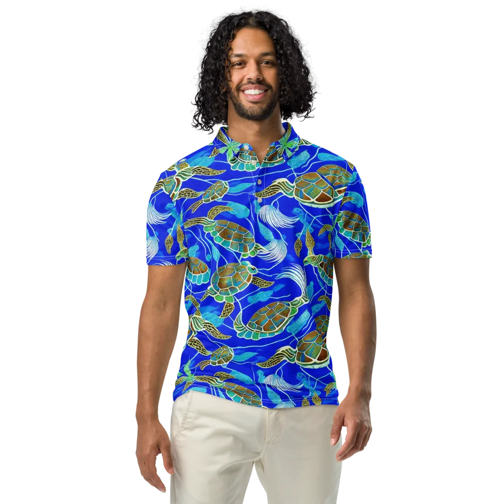 Turtle Reef Rhapsody on Men's Slim Fit Polo Shirt — Front
