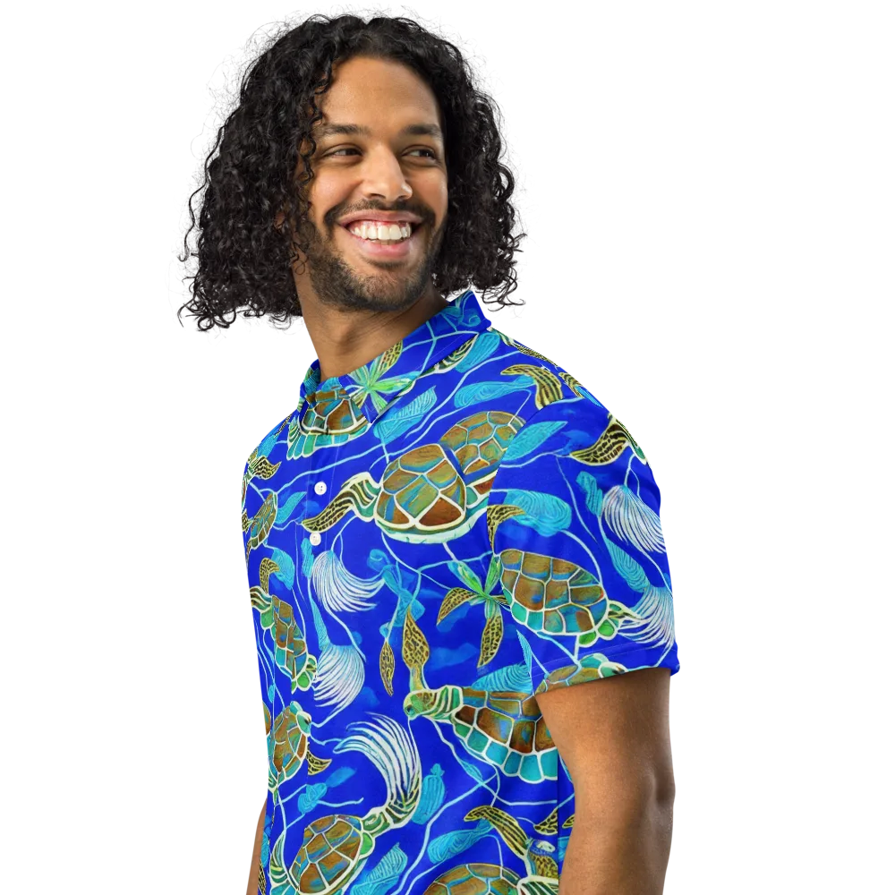 Turtle Reef Rhapsody on Men's Slim Fit Polo Shirt — Left Front