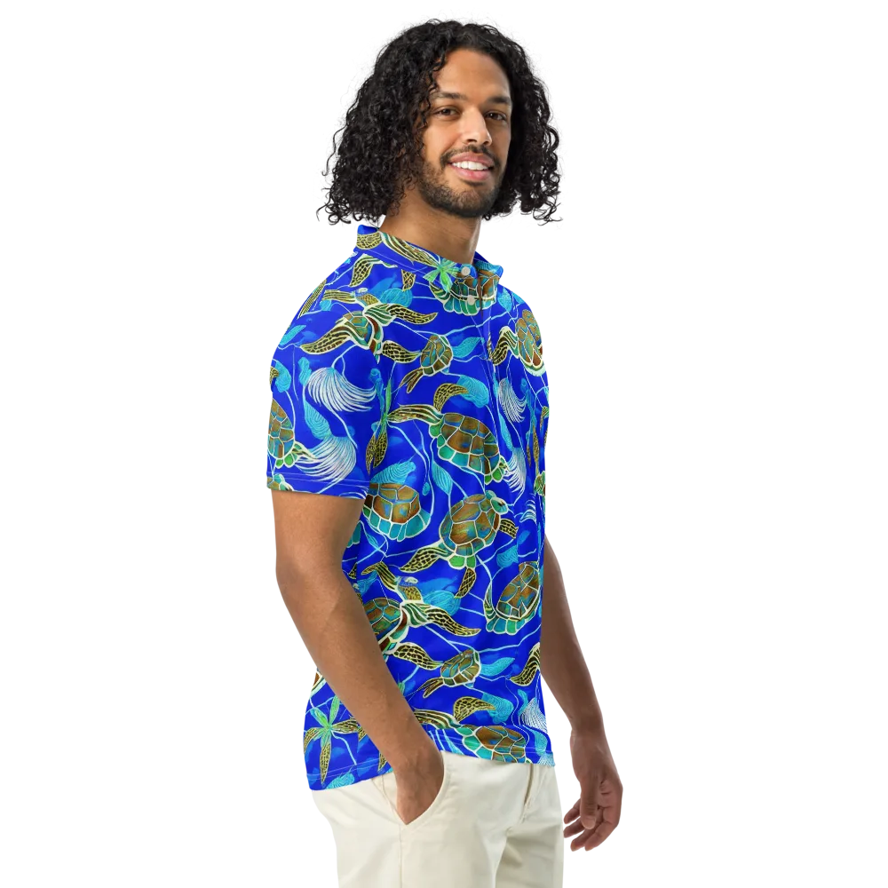Turtle Reef Rhapsody on Men's Slim Fit Polo Shirt — Right Front