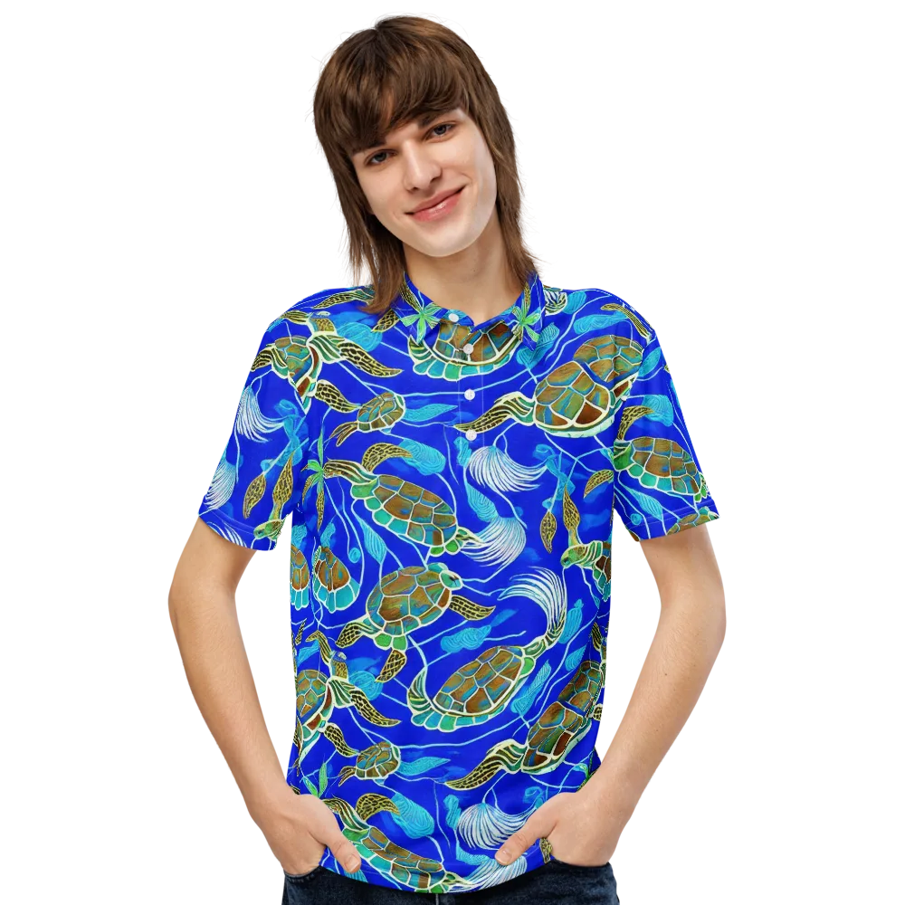 Turtle Reef Rhapsody on Men's Slim Fit Polo Shirt — Front