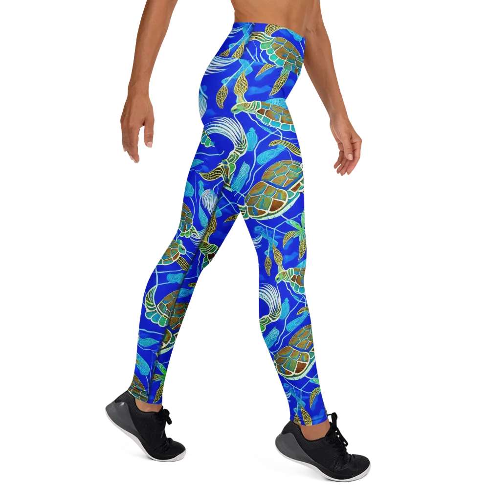 Turtle Reef Rhapsody on Yoga Leggings — Right