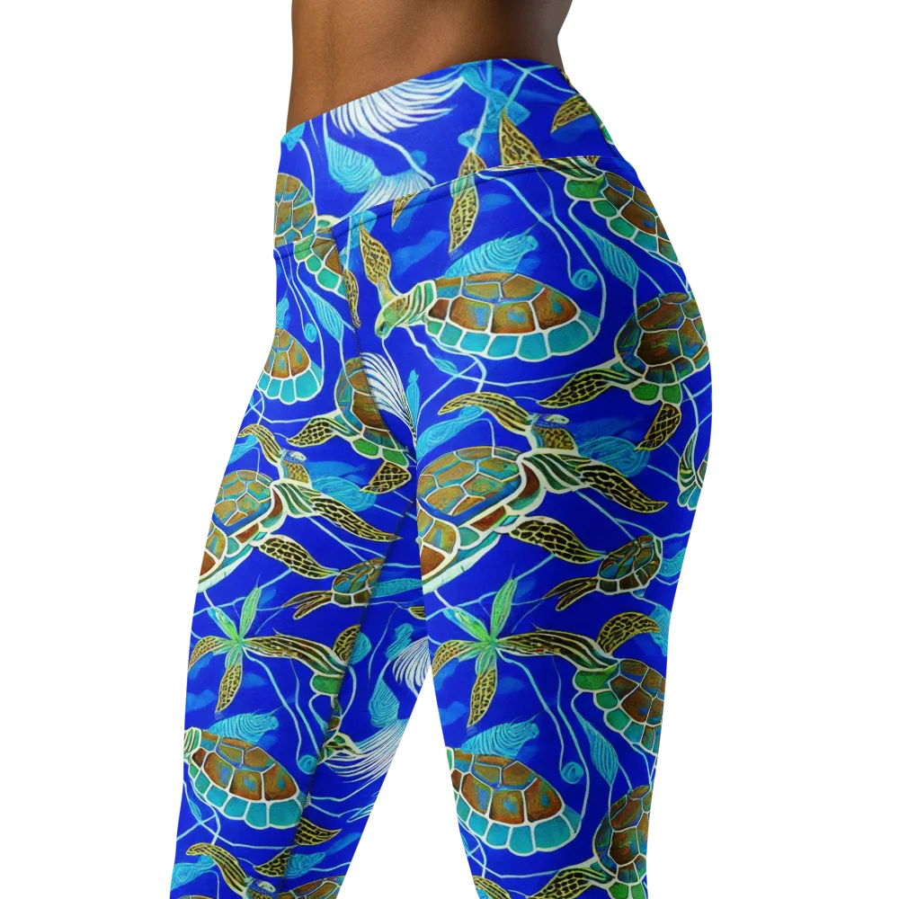 Turtle Reef Rhapsody on Yoga Leggings — Left Front