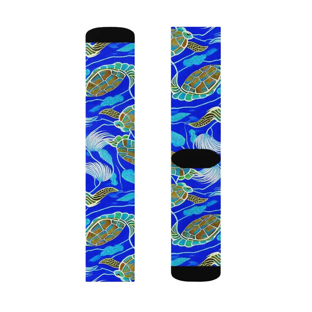 Turtle Reef Rhapsody on Socks — Right Sock