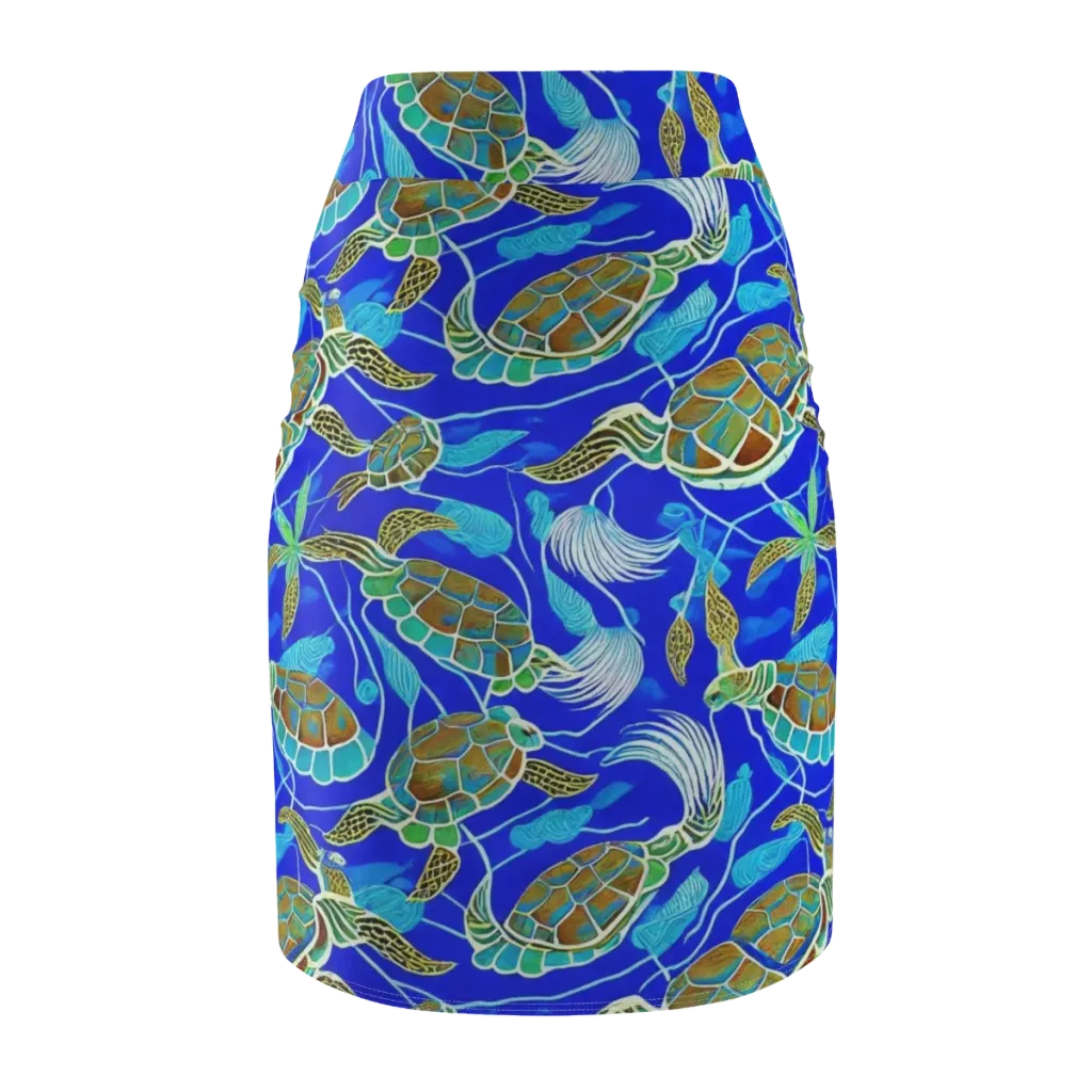 Turtle Reef Rhapsody on Pencil Skirt — Back