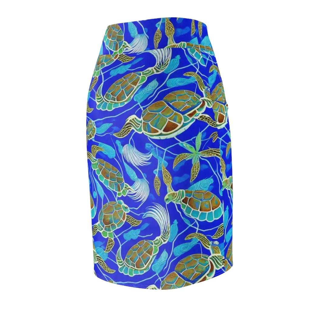 Turtle Reef Rhapsody on Pencil Skirt — Back Side