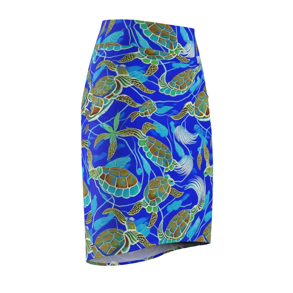 Turtle Reef Rhapsody on Pencil Skirt — Front Side