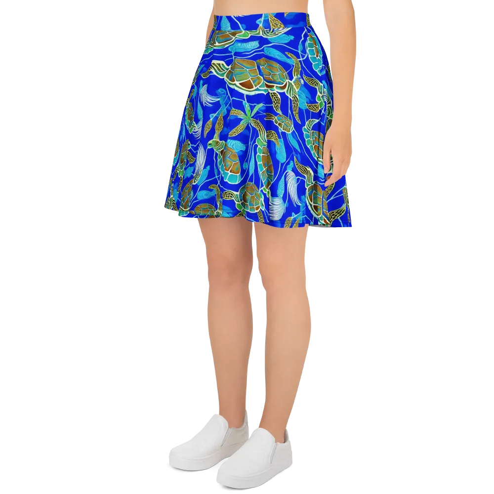 Turtle Reef Rhapsody on Skater Skirt — Left