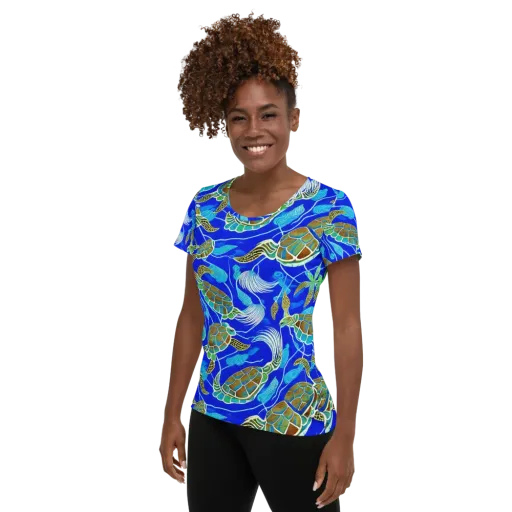 Turtle Reef Rhapsody on a Women's Athletic T-Shirt