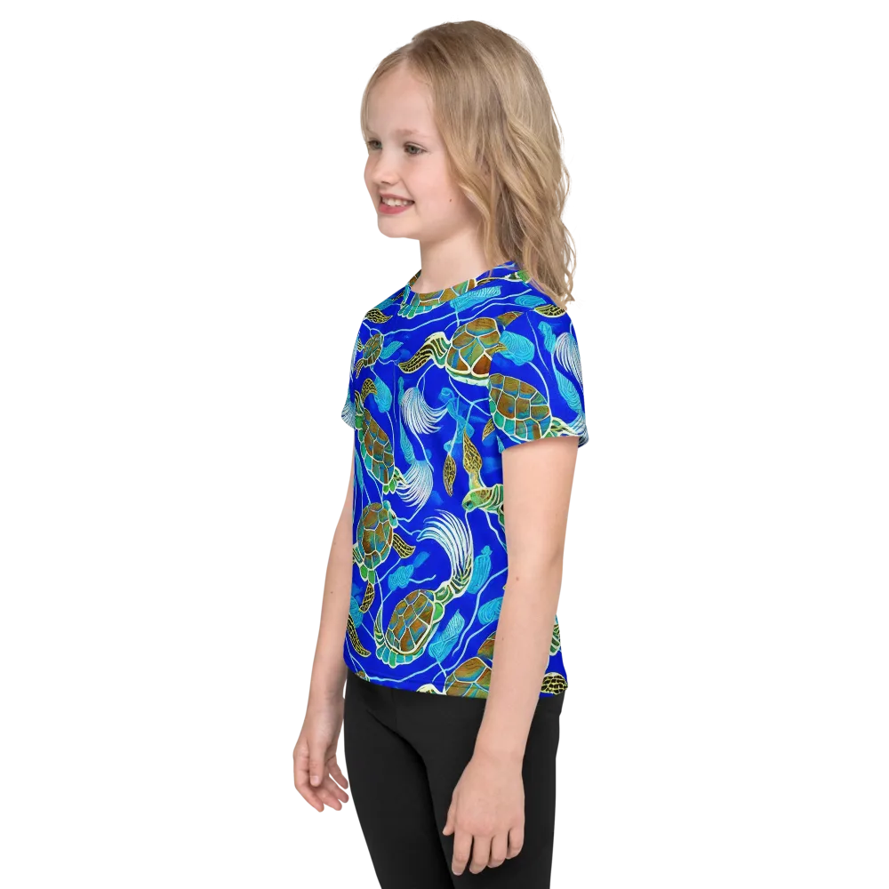 Turtle Reef Rhapsody on Kids Crew Neck T-Shirt — Left