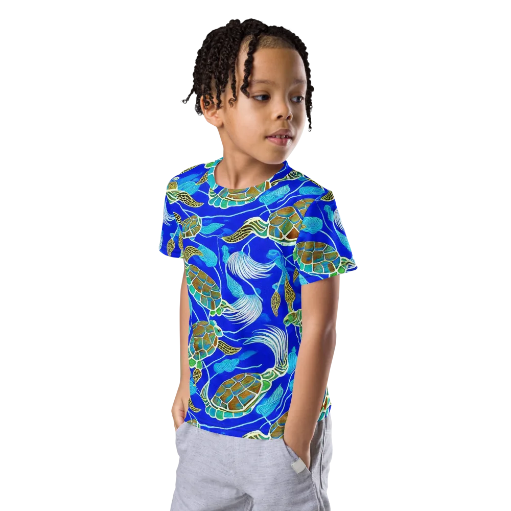 Turtle Reef Rhapsody on Kids Crew Neck T-Shirt — Left Front
