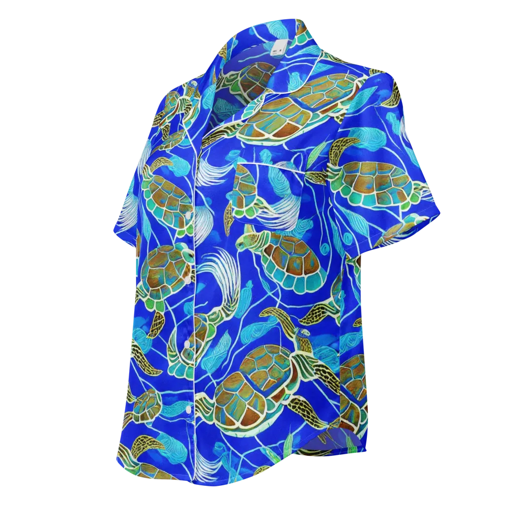 Turtle Reef Rhapsody on Women's Short Sleeve Pajama Top — Left Front