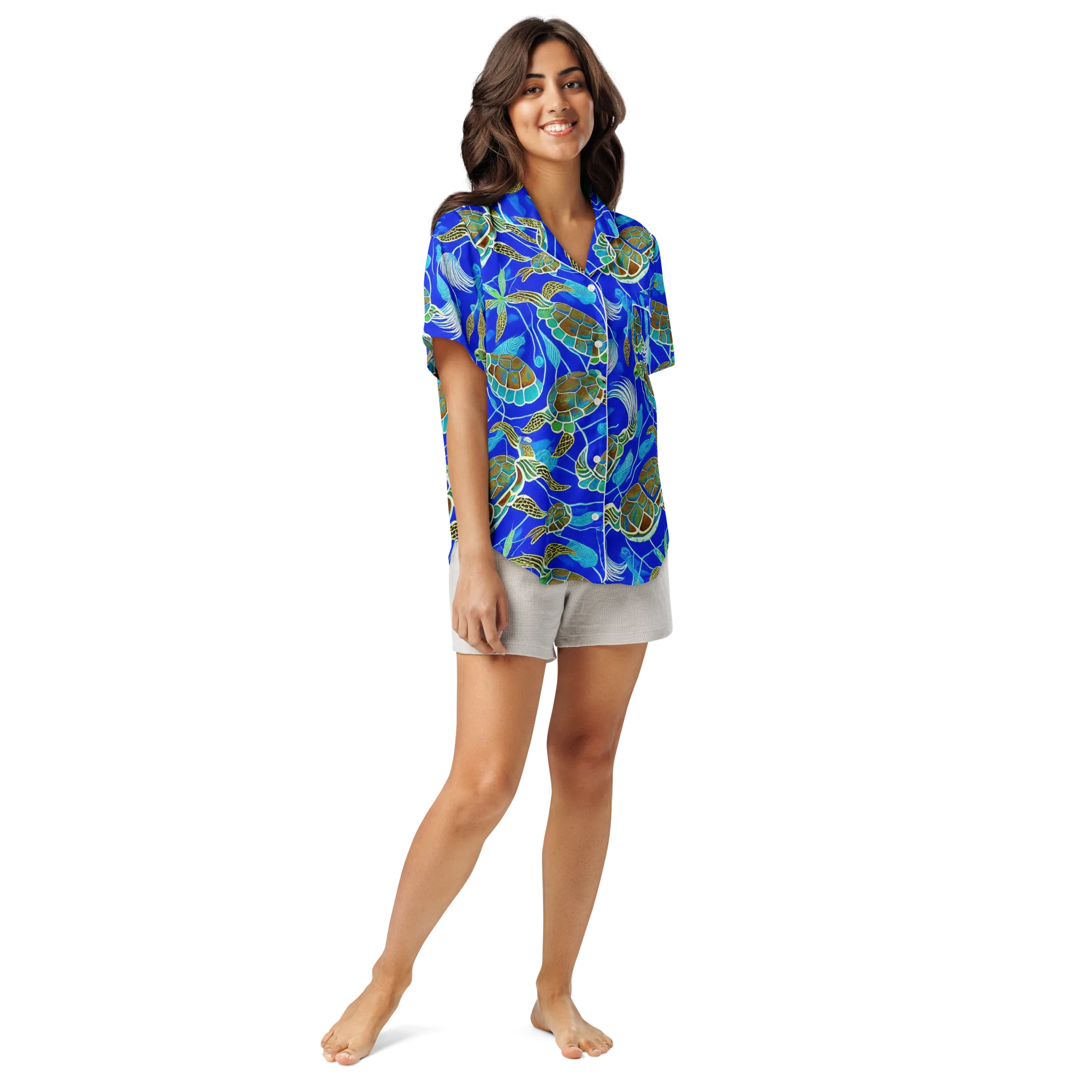 Turtle Reef Rhapsody on Women's Short Sleeve Pajama Top — Front
