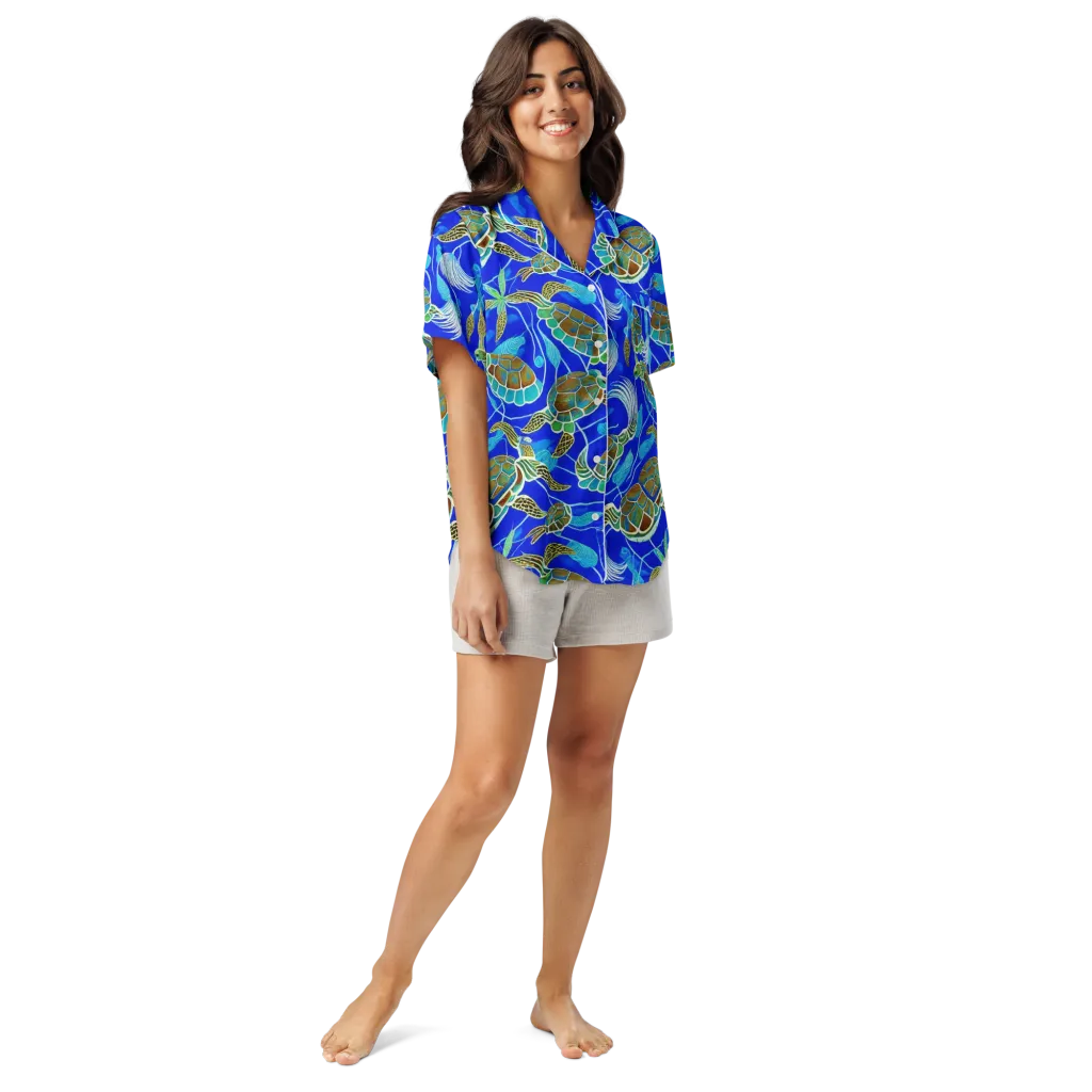 Turtle Reef Rhapsody on Women's Short Sleeve Pajama Top — Front