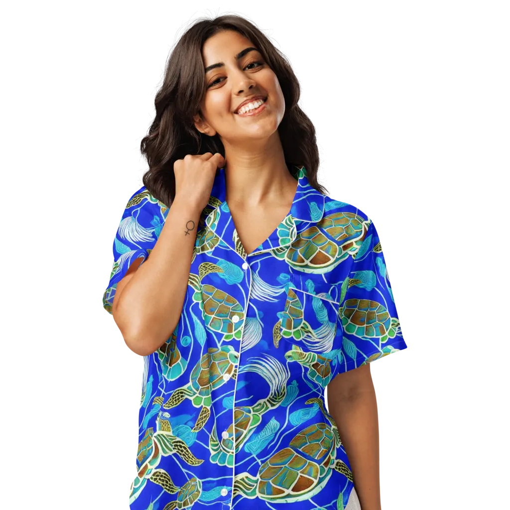 Turtle Reef Rhapsody on Women's Short Sleeve Pajama Top — Front