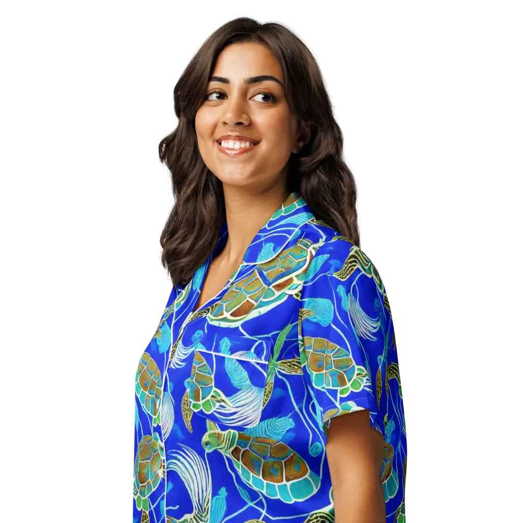 Turtle Reef Rhapsody on Women's Short Sleeve Pajama Top — Left Front