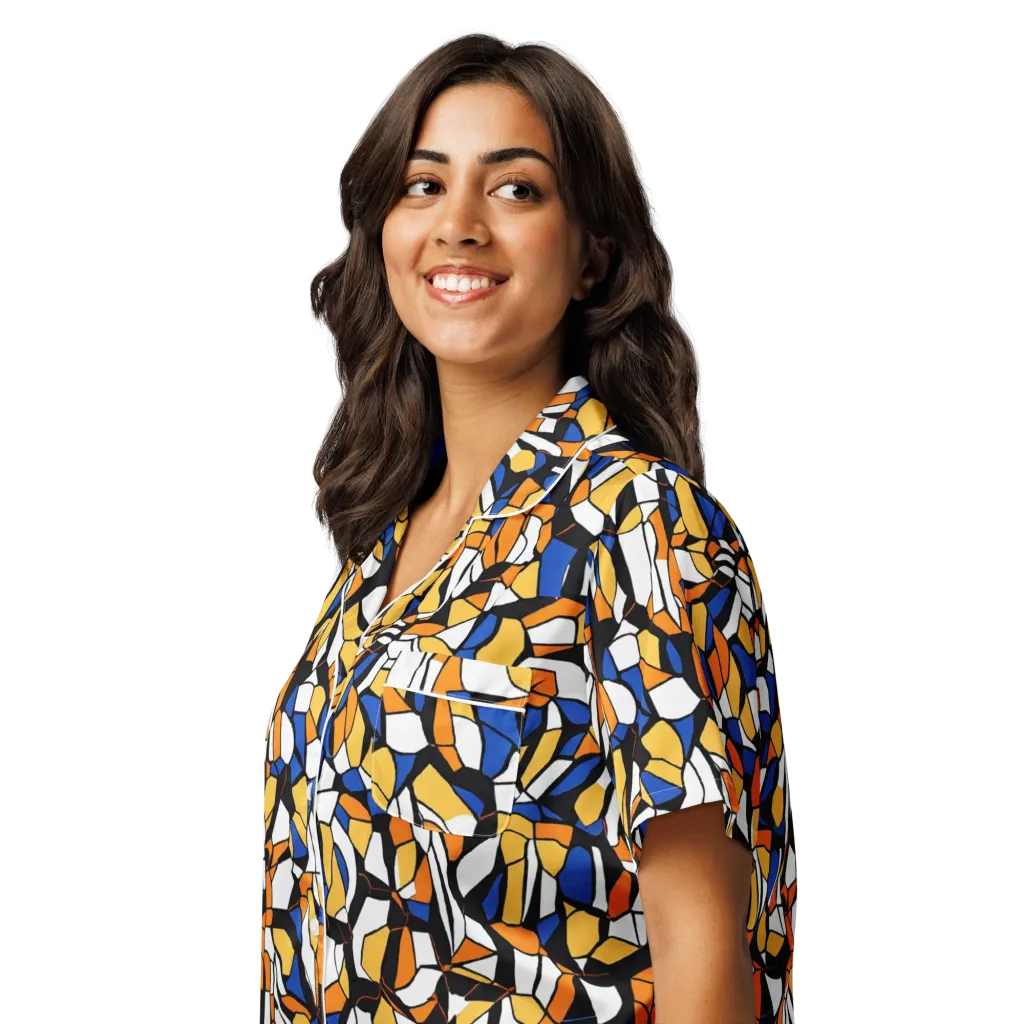 Cobalt Sunshard on Women's Short Sleeve Pajama Top — Left Front