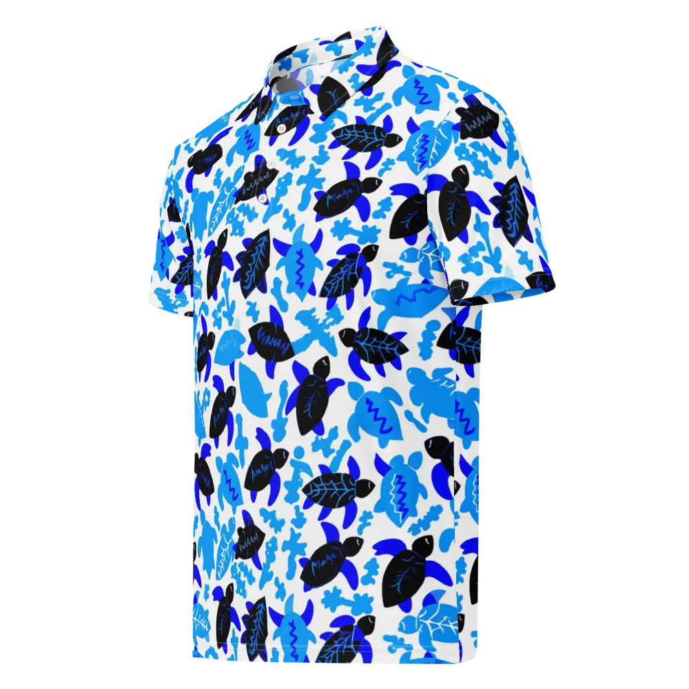 Azure Shell Shuffle on Men's Slim Fit Polo Shirt — Left Front